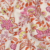 Barbara Viscose Linen Dressmaking Fabric - Orange & Pink Flowers
