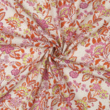 Barbara Viscose Linen Dressmaking Fabric - Orange & Pink Flowers