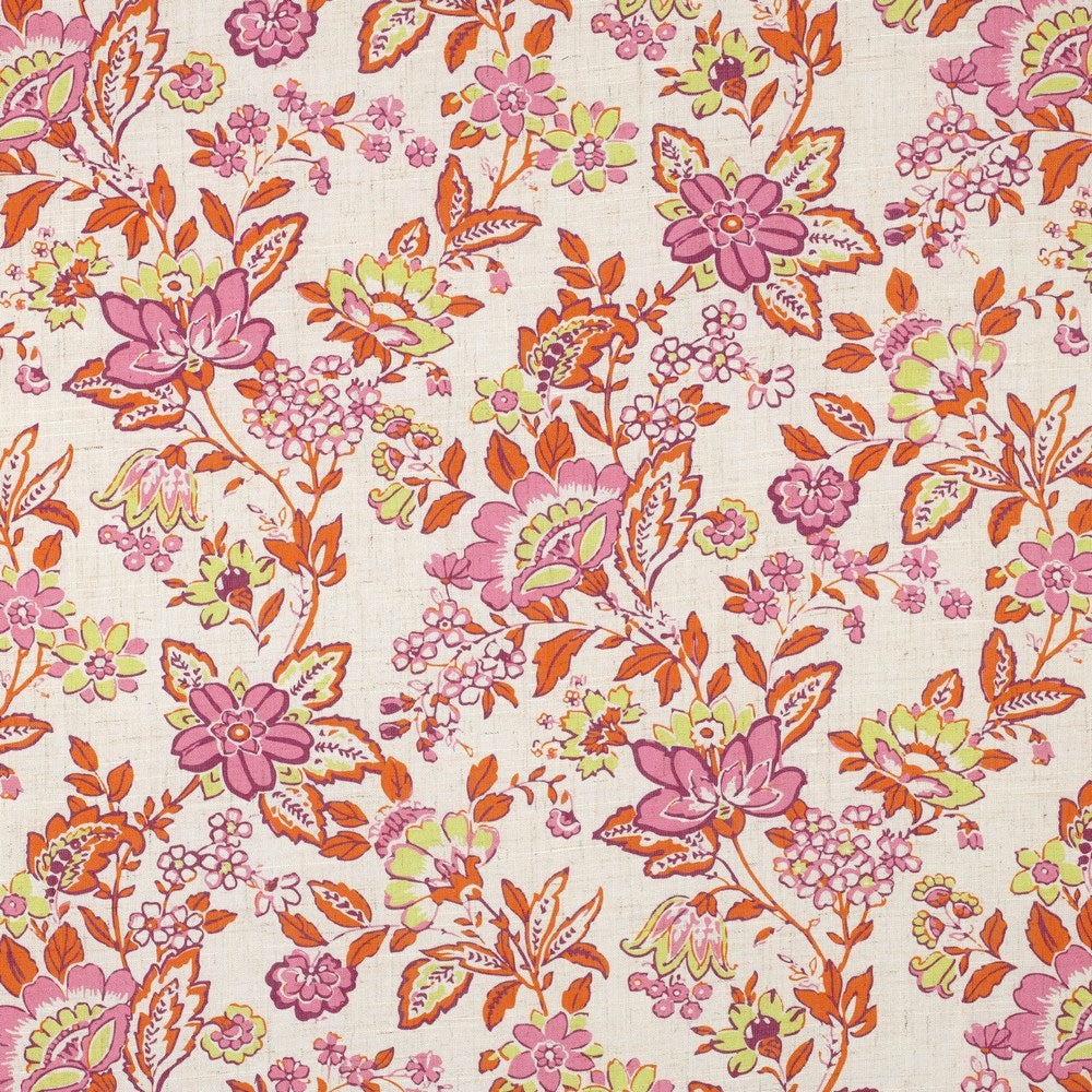Barbara Viscose Linen Dressmaking Fabric - Orange & Pink Flowers