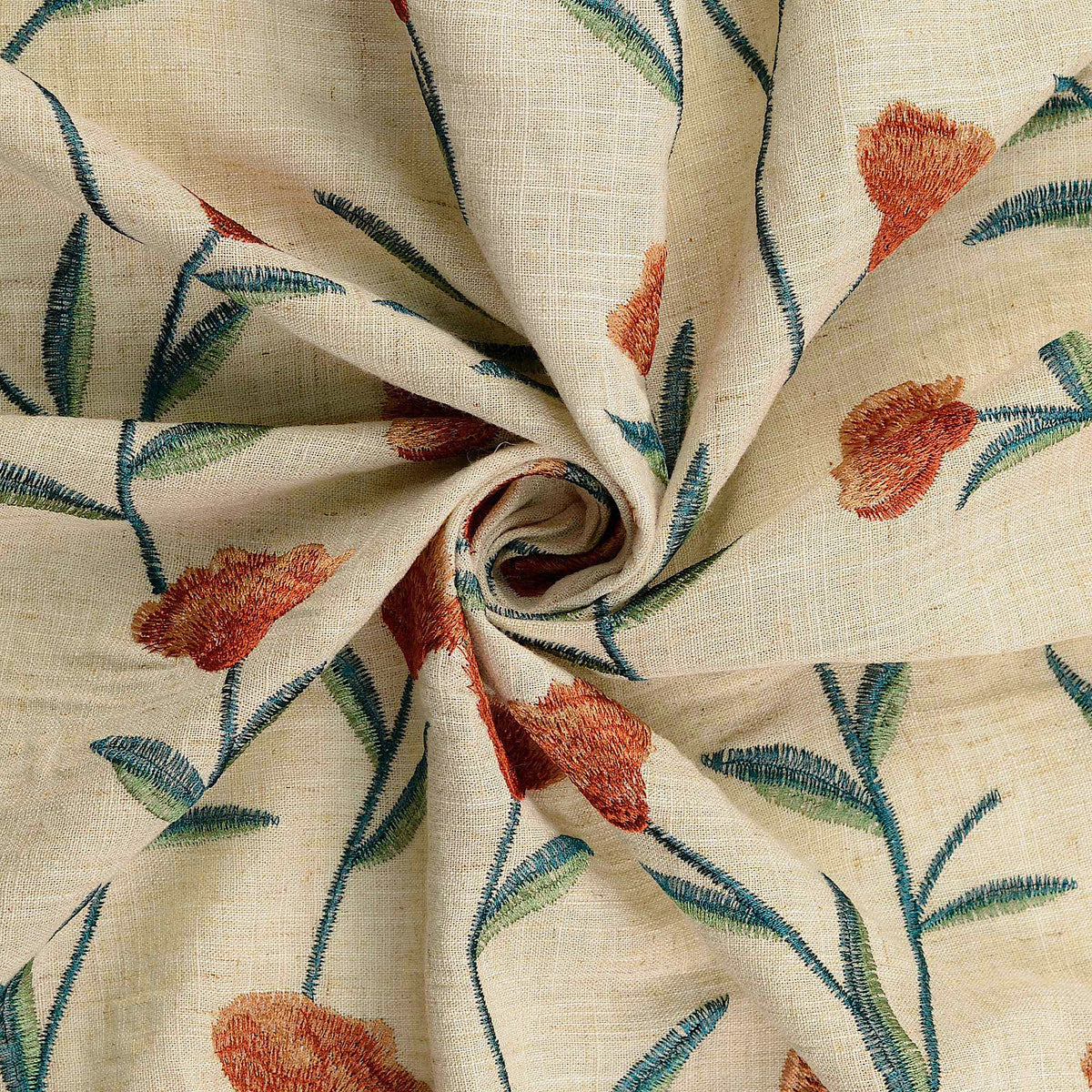 Barbara Viscose Linen Dressmaking Fabric - Terracotta Flowers