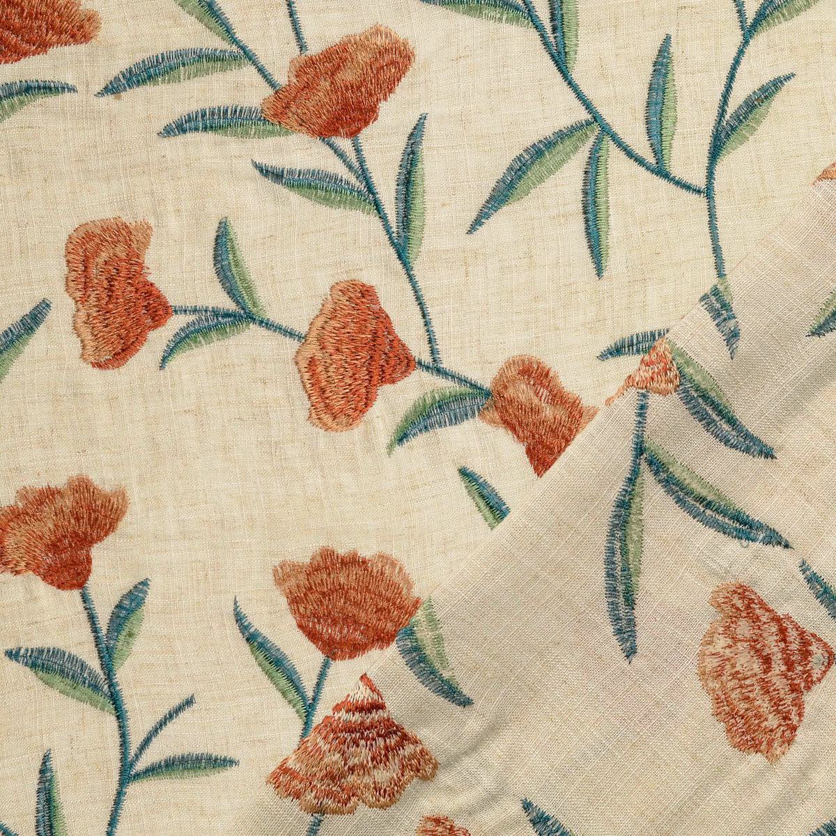 Barbara Viscose Linen Dressmaking Fabric - Terracotta Flowers