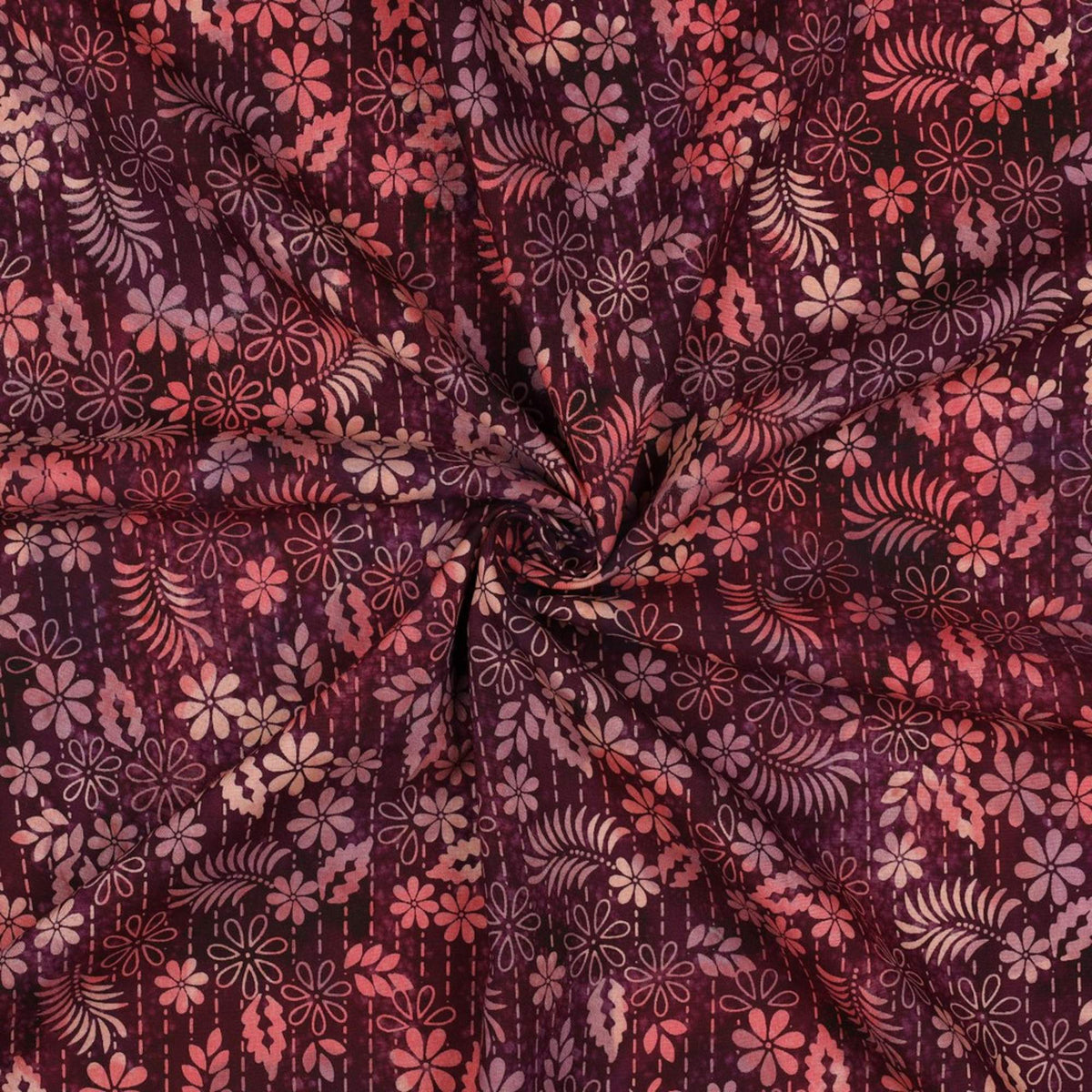 Batik Handcrafted Viscose Dressmaking Fabric - Purple & Pink Flowers