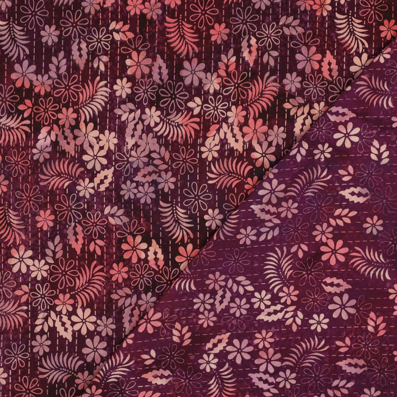 Batik Handcrafted Viscose Dressmaking Fabric - Purple & Pink Flowers