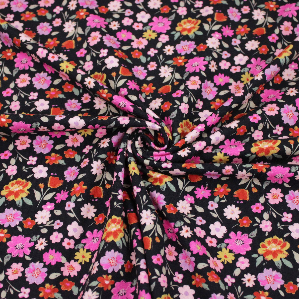 Cerise on Black Mini Flowers