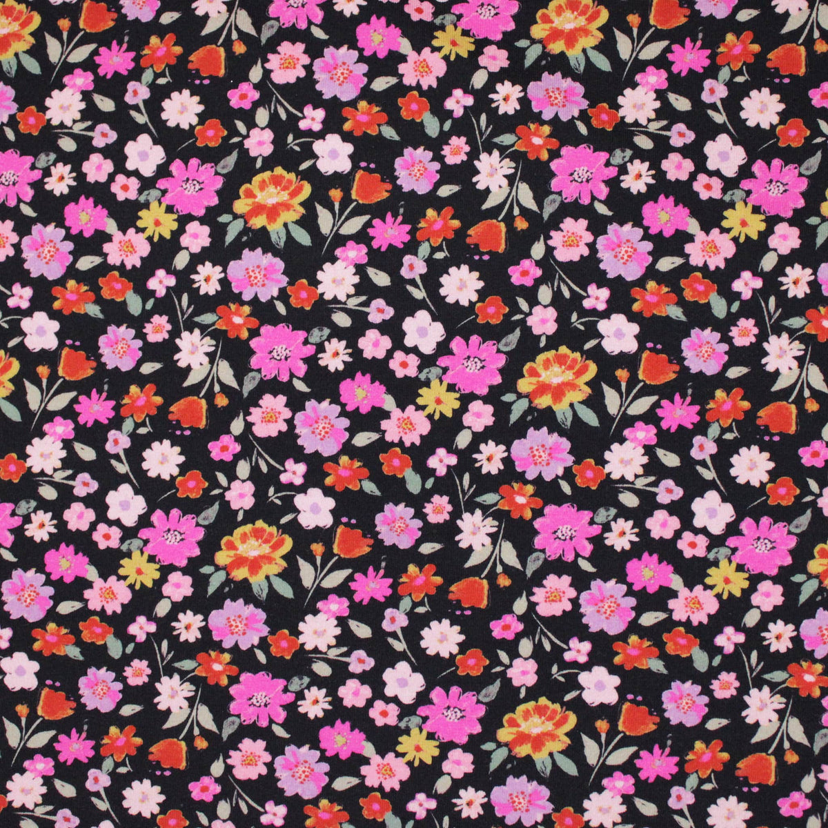 Cerise on Black Mini Flowers