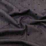 Black Stretch Denim with Velvet Flocked Detail Cotton Fabric - Bow