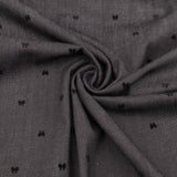 Black Stretch Denim with Velvet Flocked Detail Cotton Fabric - Bow