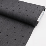 Black Stretch Denim with Velvet Flocked Detail Cotton Fabric - Bow