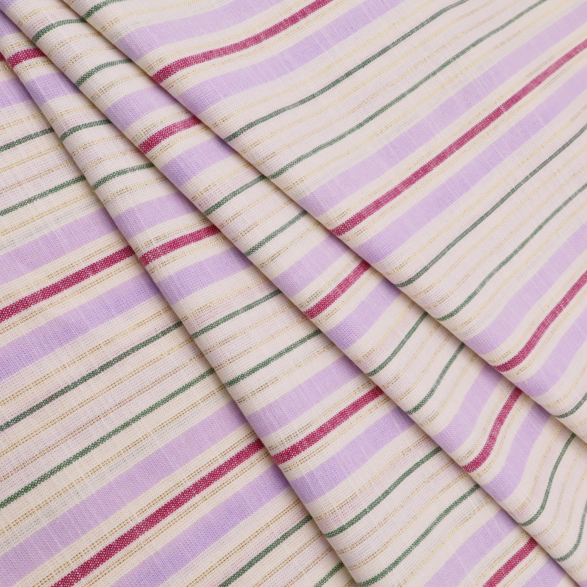 Blanche Yarn Dyed Cotton Striped Dressmaking Fabric - Lurex Lilac