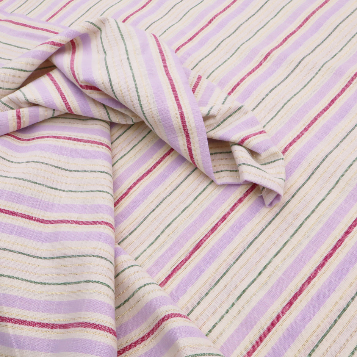 Blanche Yarn Dyed Cotton Striped Dressmaking Fabric - Lurex Lilac