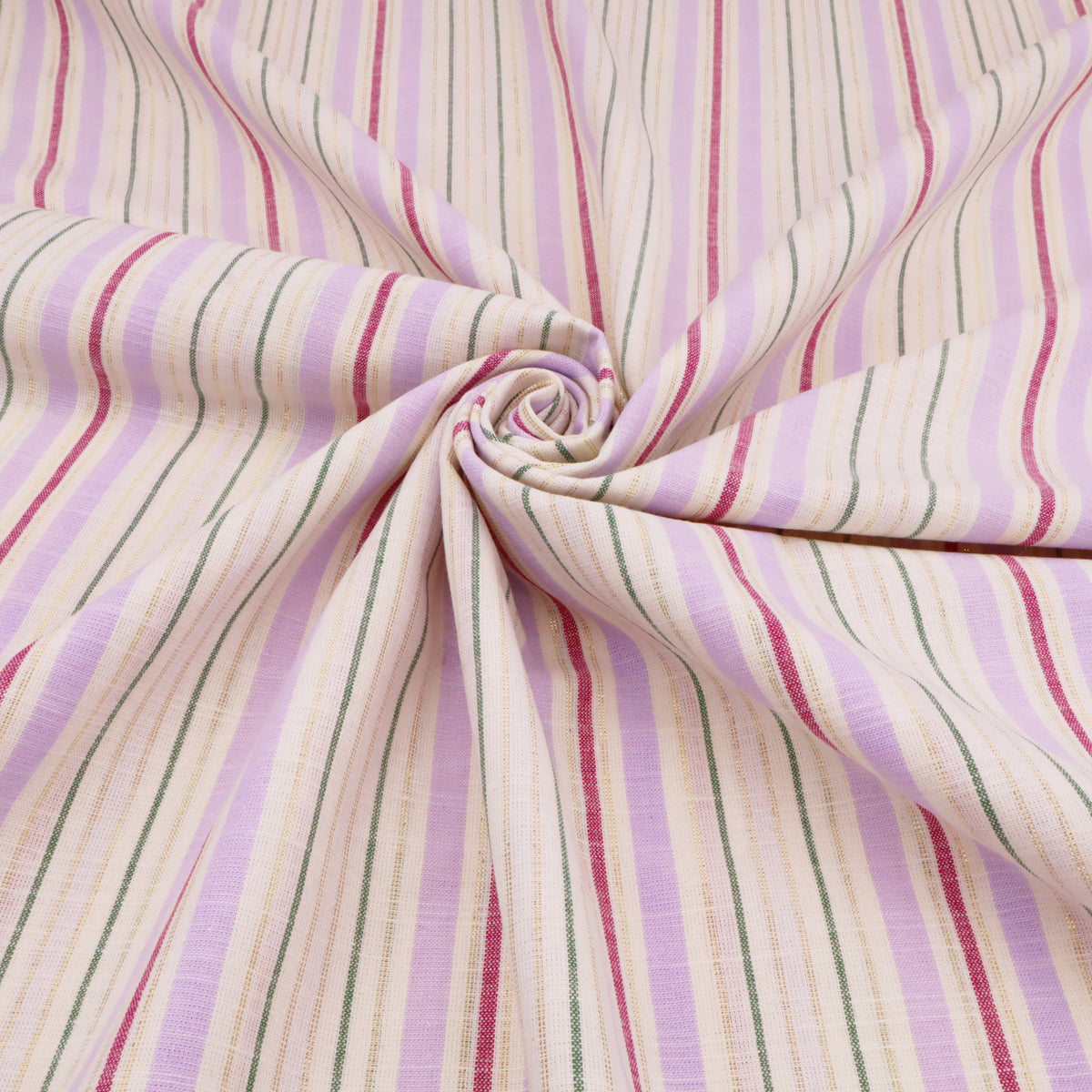 Blanche Yarn Dyed Cotton Striped Dressmaking Fabric - Lurex Lilac