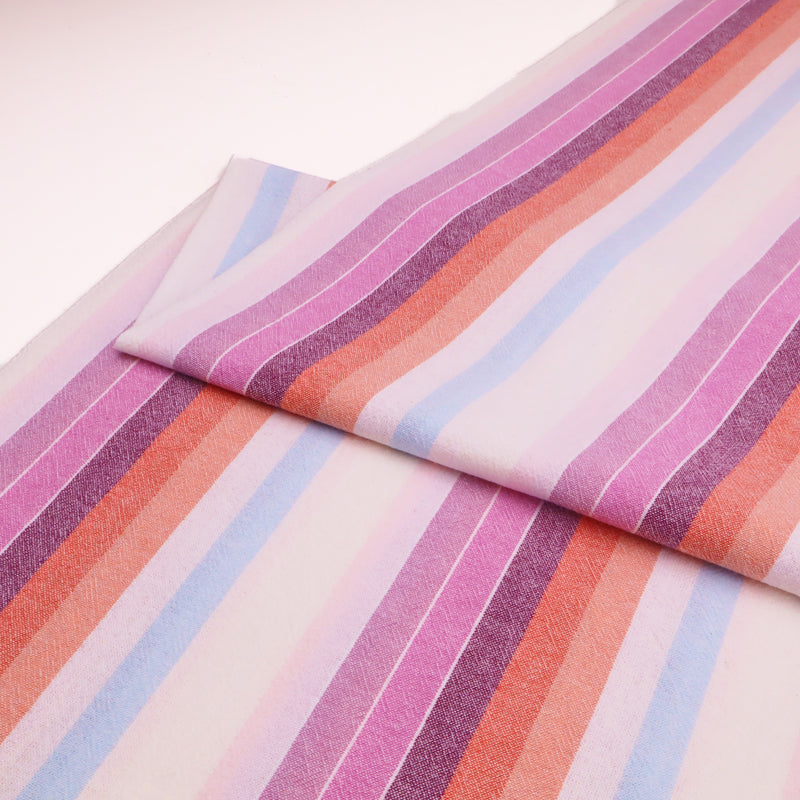 Blanche Yarn Dyed Washed Cotton Striped Dressmaking Fabric - Multi Lilac
