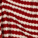 Boho Crochet Knitted Jacquard Stripes Fabric - Red & Ecru