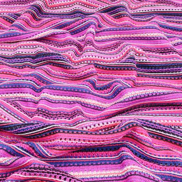 Boho Knitted Crochet Mesh Lace Stretch Sweater Fabric - Fuchsia