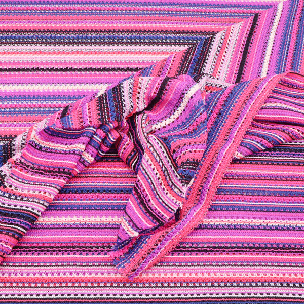 Boho Knitted Crochet Mesh Lace Stretch Sweater Fabric - Fuchsia