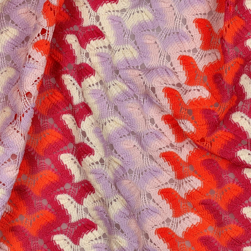 Boho Knitted Crochet Mesh Lace Stretch Sweater Fabric - Lilac