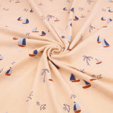 Bonnie Printed Organic Cotton Jersey Dressmaking Fabric - Natural Boats