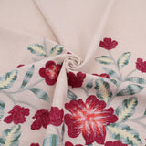 Border Meadow Flower Embroidery Linen Viscose Dressmaking Fabric - Cerise