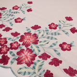 Border Meadow Flower Embroidery Linen Viscose Dressmaking Fabric - Cerise