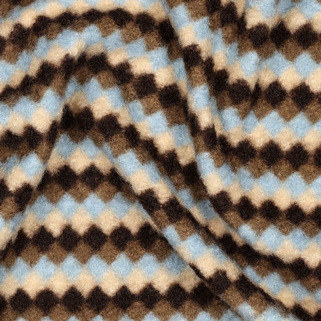 Boucle Fleece Like Coating Jacket Fabric - Blue & Brown Striped