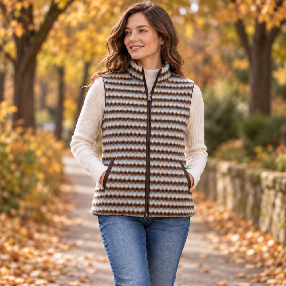 Boucle Fleece Like Coating Jacket Fabric - Blue & Brown Striped