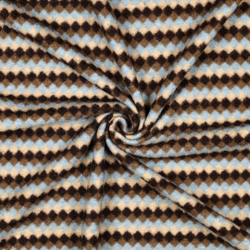 Boucle Fleece Like Coating Jacket Fabric - Blue & Brown Striped