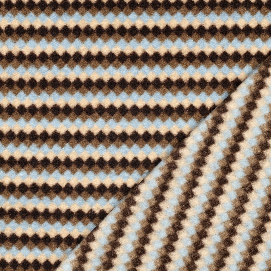 Boucle Fleece Like Coating Jacket Fabric - Blue & Brown Striped