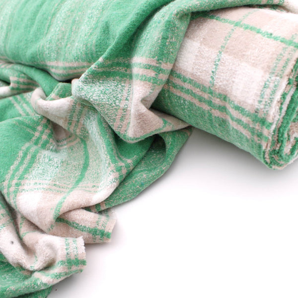 Brushed Wool Blend Flannel Look Fabric - Green Plaid