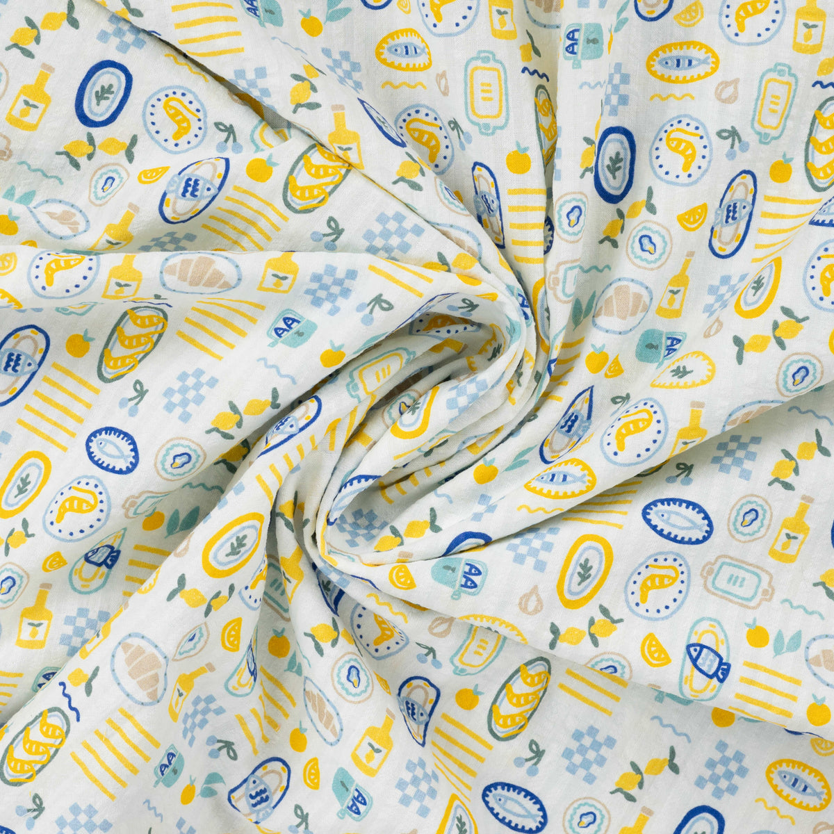 Bubble Cotton Textured Dressmaking Fabric - Lemons and Sardines
