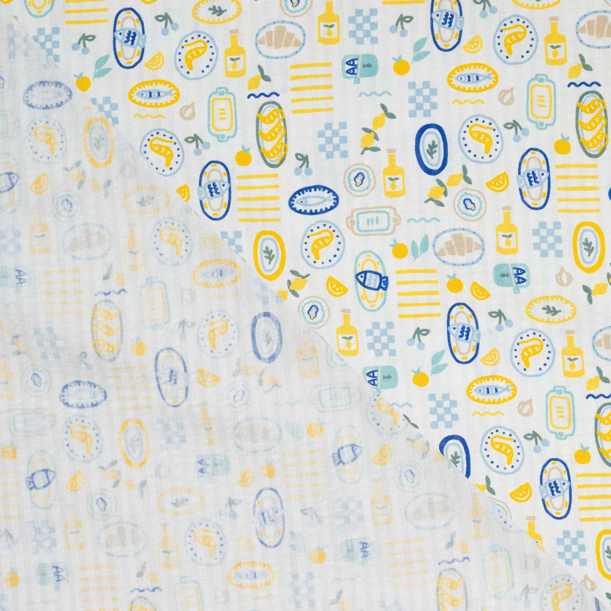 Bubble Cotton Textured Dressmaking Fabric - Lemons and Sardines