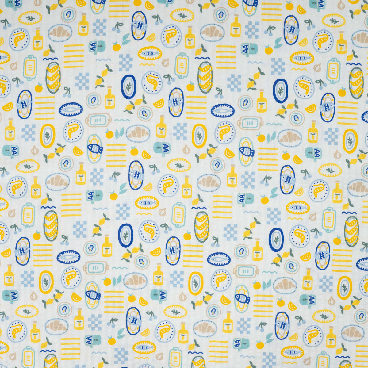 Bubble Cotton Textured Dressmaking Fabric - Lemons and Sardines