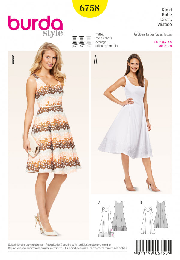 Burda Style Dress Misses Sewing Pattern for Stylish Creations B6758