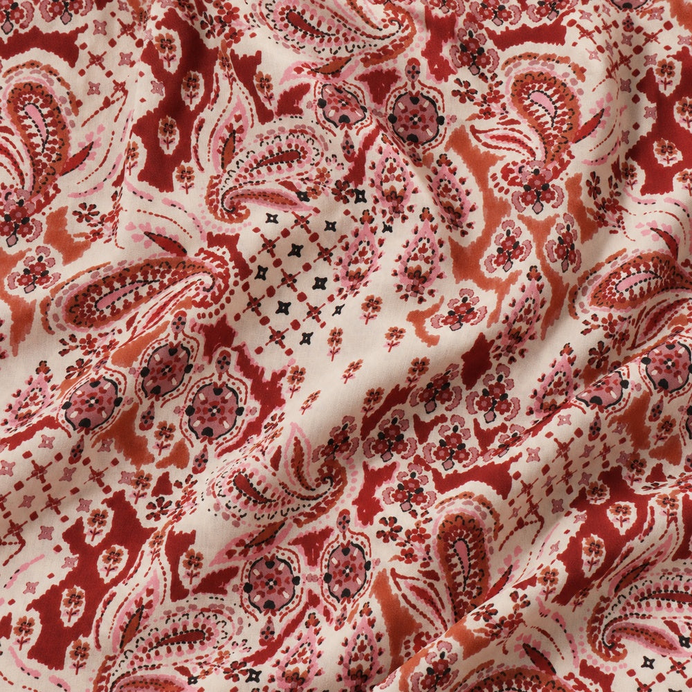 Burgundy Paisley Textured Crepe