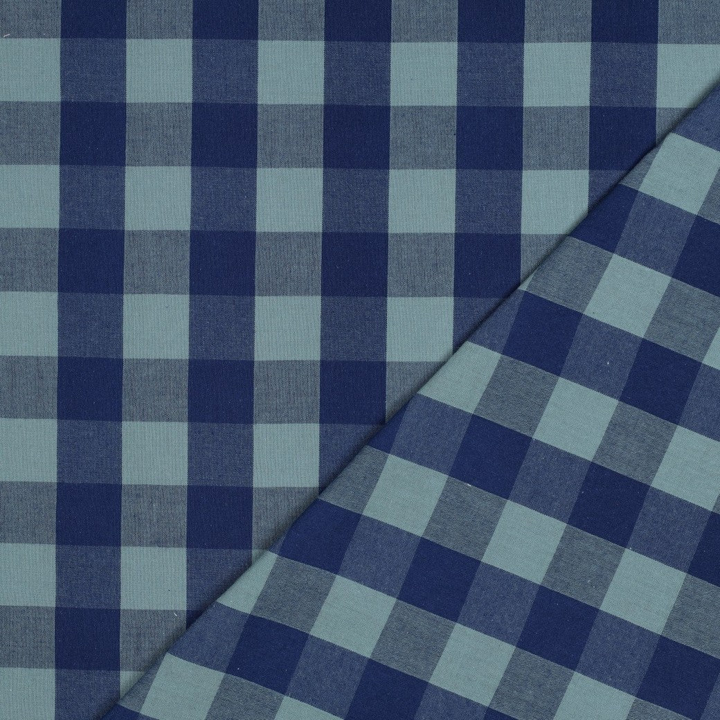 Verona Checked Yarn-Dyed Cotton Dressmaking Fabric - Navy & Muted Teal