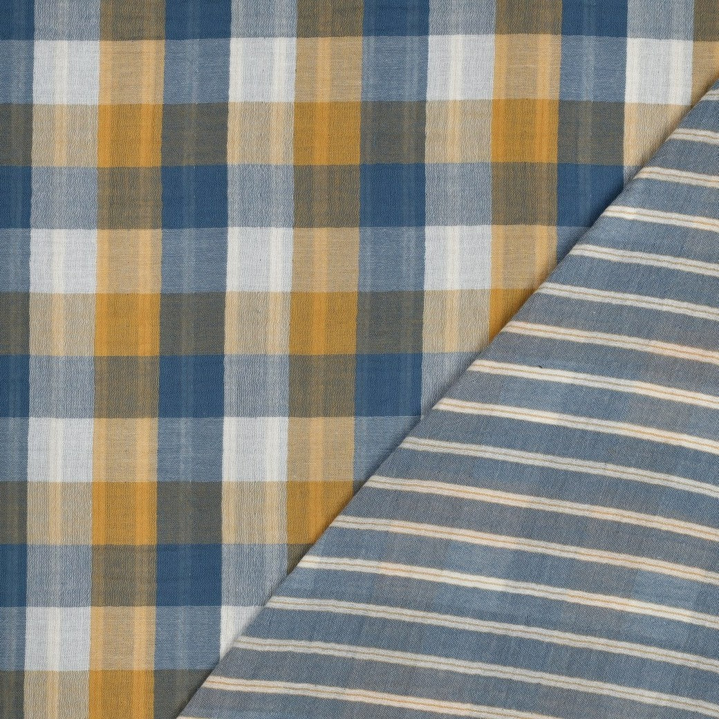 Checkmate Double-Sided Cotton Double Gauze Gingham Oeko Tex - Blue/Mustard