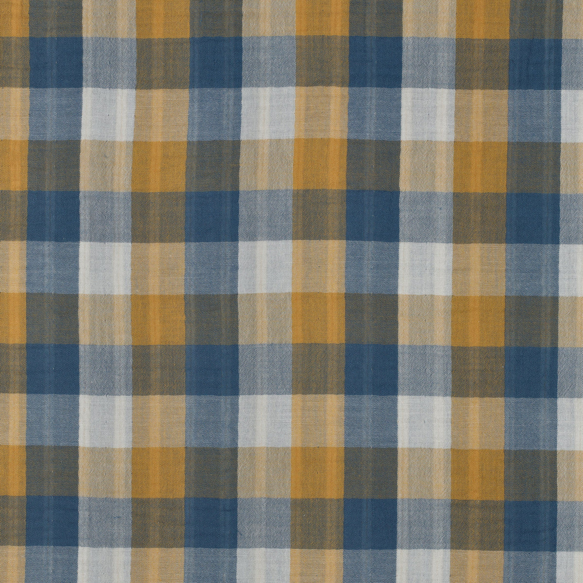 Checkmate Double-Sided Cotton Double Gauze Gingham Oeko Tex - Blue/Mustard