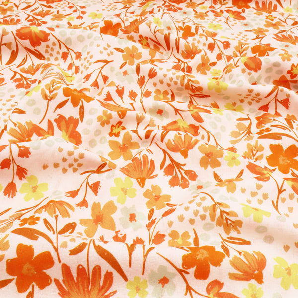 Chinese Grass Linen Feel Printed Ramie Cotton Dressmaking Fabric - Autumn Flowers