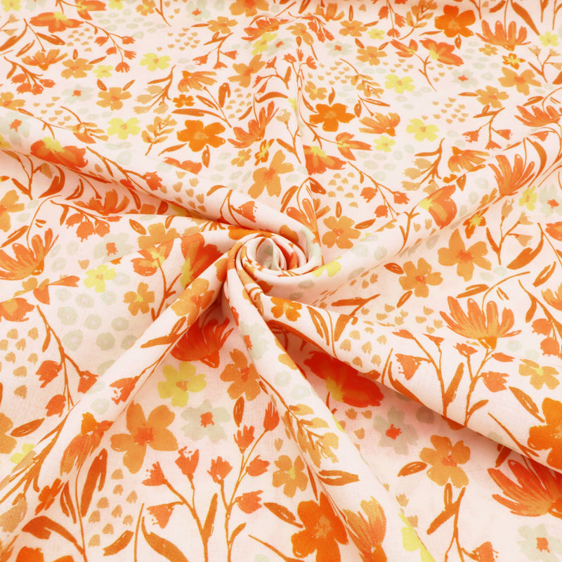 Chinese Grass Linen Feel Printed Ramie Cotton Dressmaking Fabric - Autumn Flowers