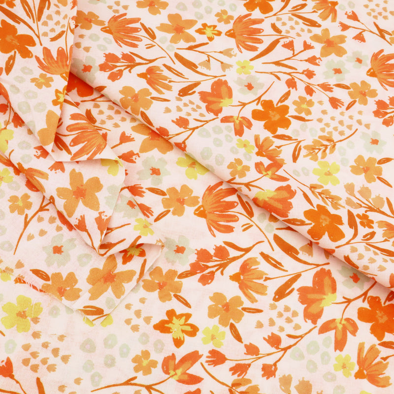 Chinese Grass Linen Feel Printed Ramie Cotton Dressmaking Fabric - Autumn Flowers