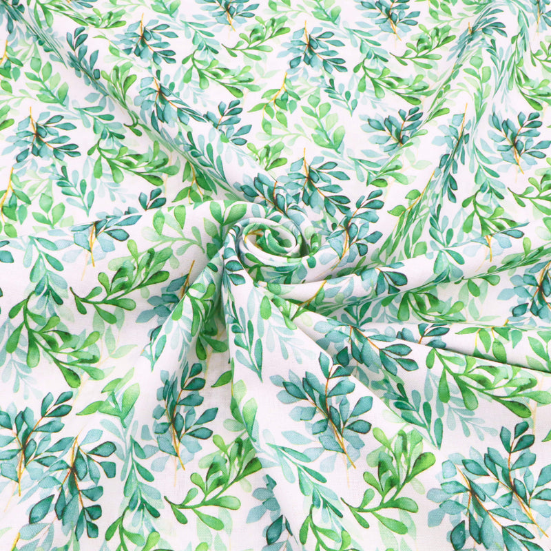 Chinese Grass Linen Feel Printed Ramie Cotton Dressmaking Fabric - Green Leaves