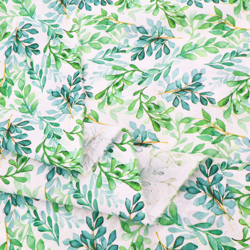 Chinese Grass Linen Feel Printed Ramie Cotton Dressmaking Fabric - Green Leaves