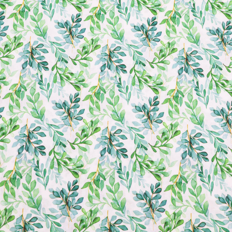 Chinese Grass Linen Feel Printed Ramie Cotton Dressmaking Fabric - Green Leaves