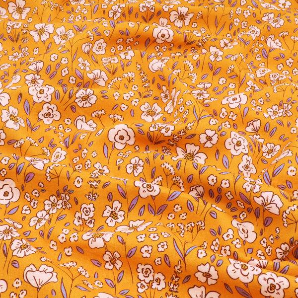 Chinese Grass Linen Feel Printed Ramie Cotton Dressmaking Fabric - Mustard Meadow