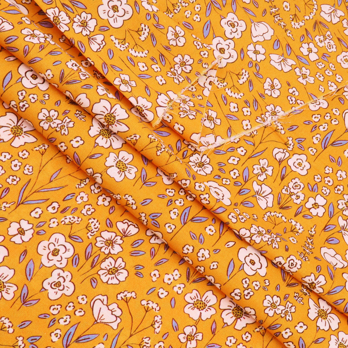 Chinese Grass Linen Feel Printed Ramie Cotton Dressmaking Fabric - Mustard Meadow