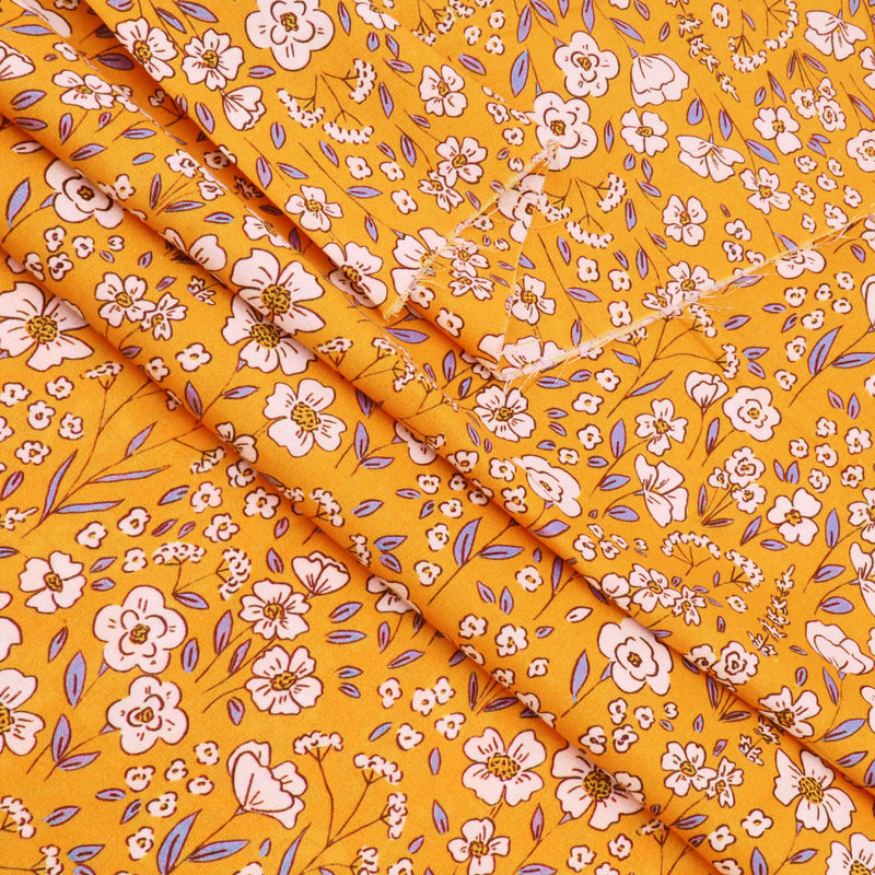 Chinese Grass Linen Feel Printed Ramie Cotton Dressmaking Fabric - Mustard Meadow