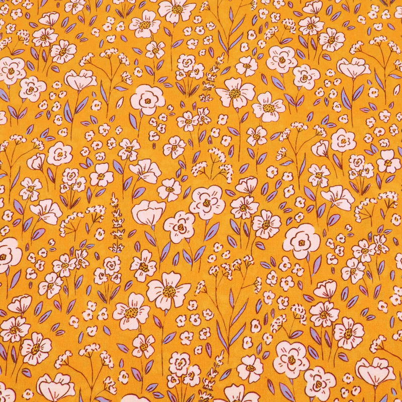 Chinese Grass Linen Feel Printed Ramie Cotton Dressmaking Fabric - Mustard Meadow