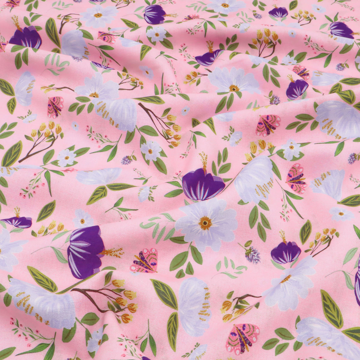 Chinese Grass Linen Feel Printed Ramie Cotton Dressmaking Fabric - Pink Garden