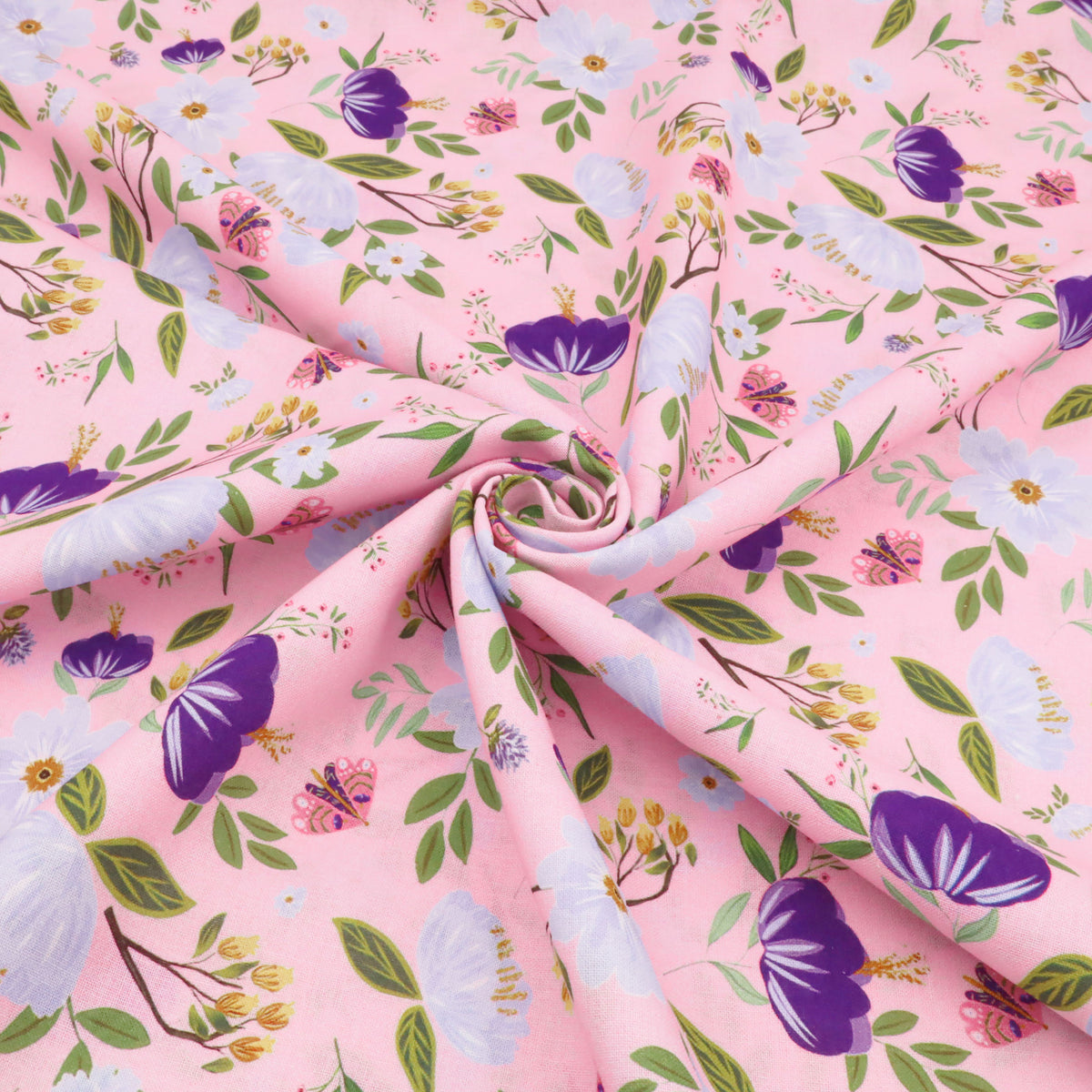Chinese Grass Linen Feel Printed Ramie Cotton Dressmaking Fabric - Pink Garden