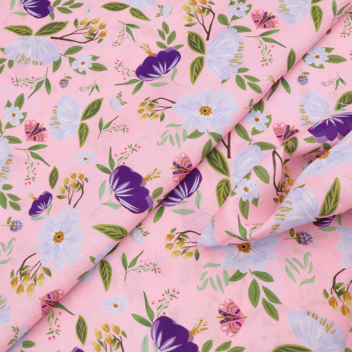 Chinese Grass Linen Feel Printed Ramie Cotton Dressmaking Fabric - Pink Garden