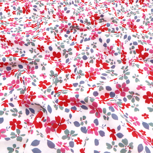 Chinese Grass Linen Feel Printed Ramie Cotton Dressmaking Fabric - Pink Red Flowers